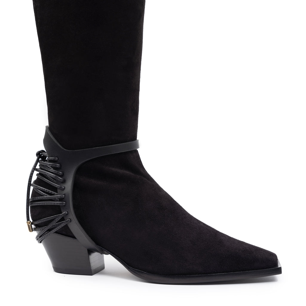 Daniella Shevel Cara Black Knee High Boot Detailed Harness
