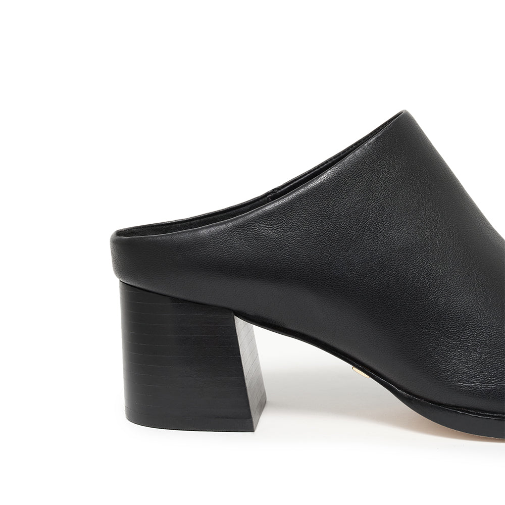 Daniella Shevel Jolene Slip On Mule in Black 2 inch heel Side View