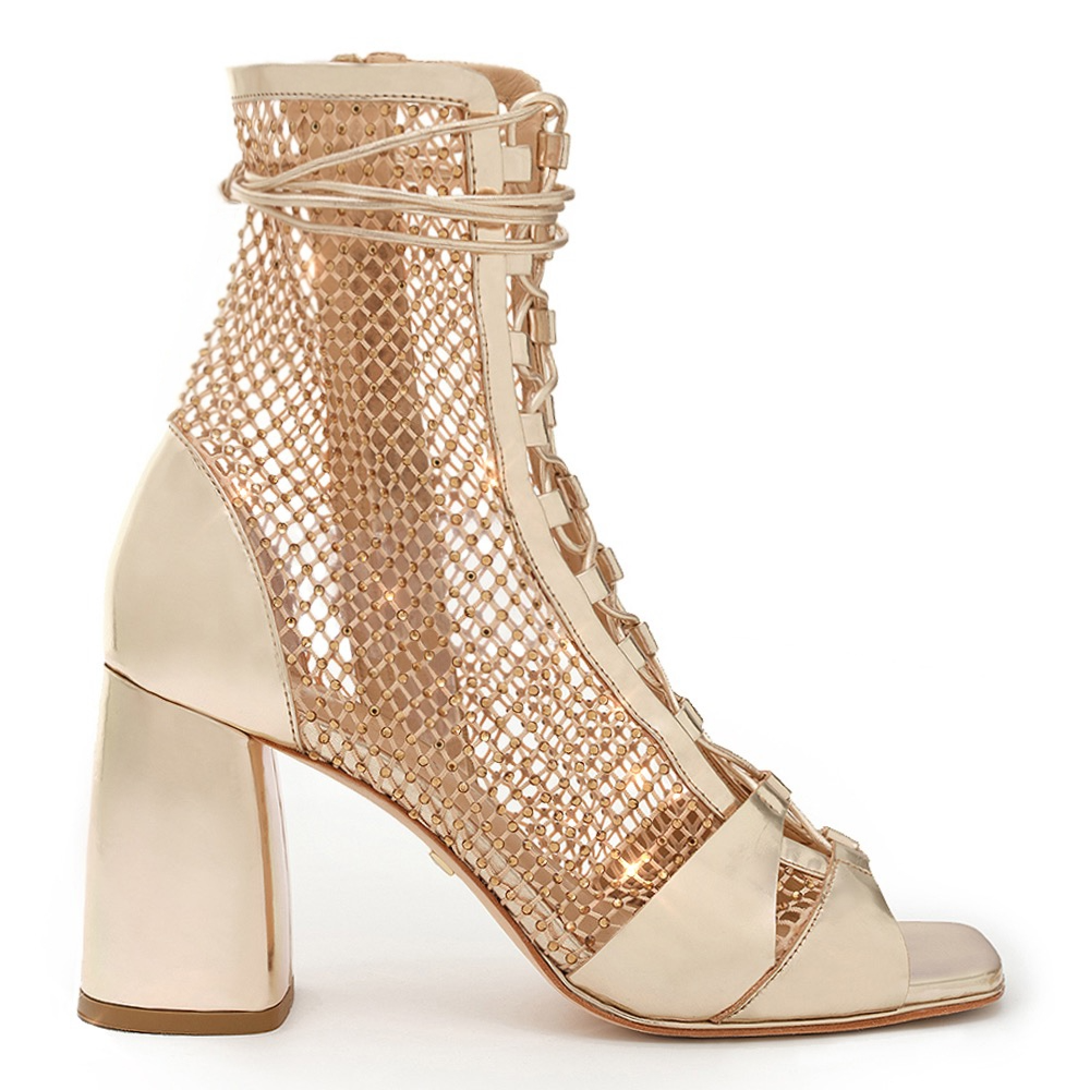 Romi Sparkling Crystal Mesh Heel Boot With Open Toe DANIELLA SHEVEL