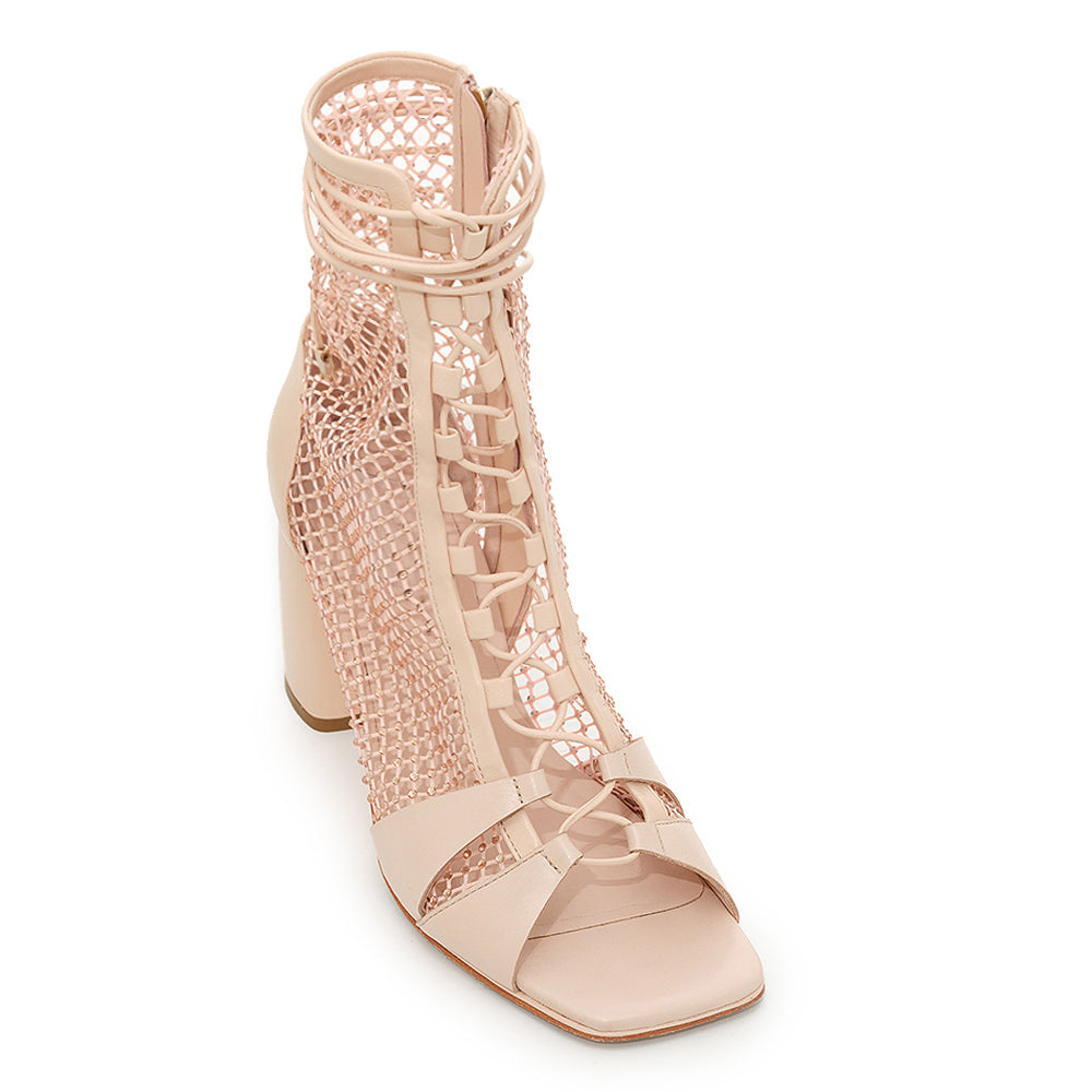Daniella Shevel  Sparkly Romi Pink Mesh Heel Open Toe Bootie Side angle View