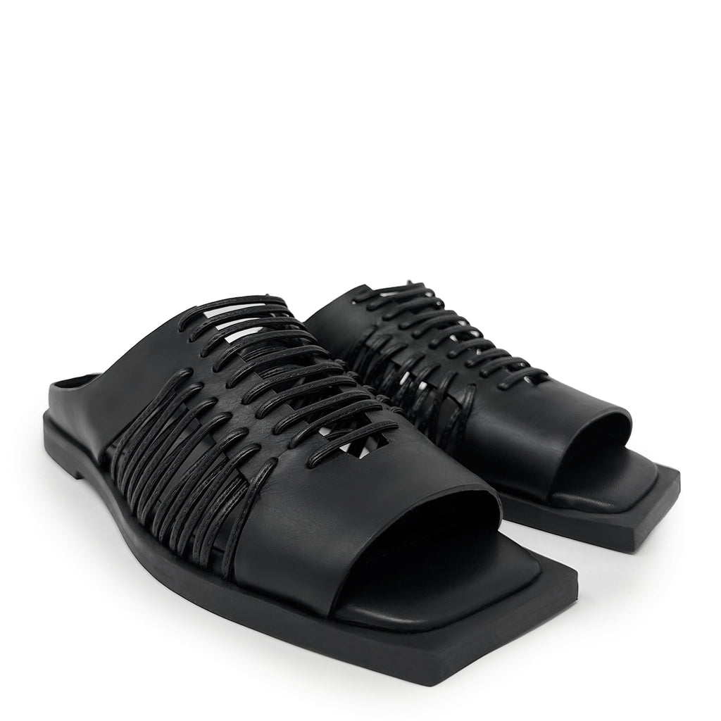 Daniella Shevel Gia Leather laced slide in black with square toe pair