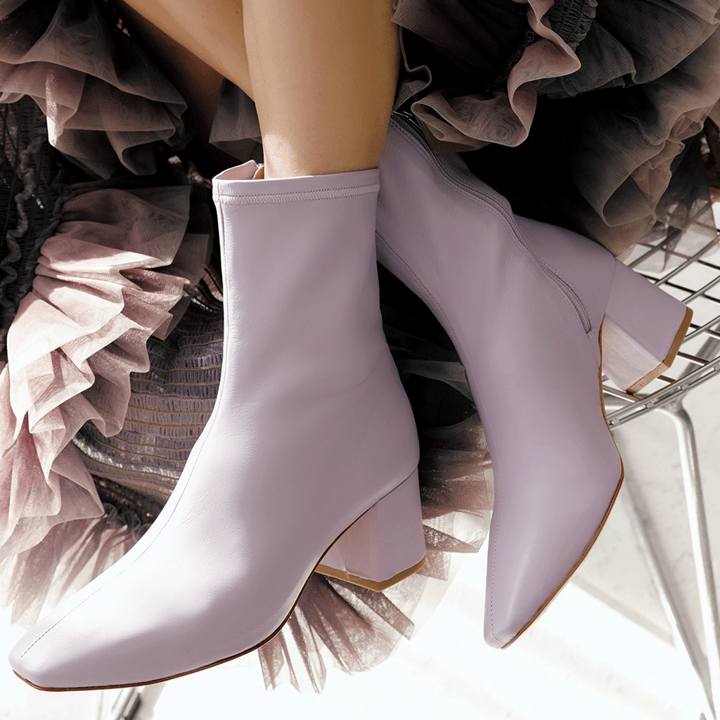 Daniella Shevel Milani Stretch Bootie in Lilac Lavender Detail View