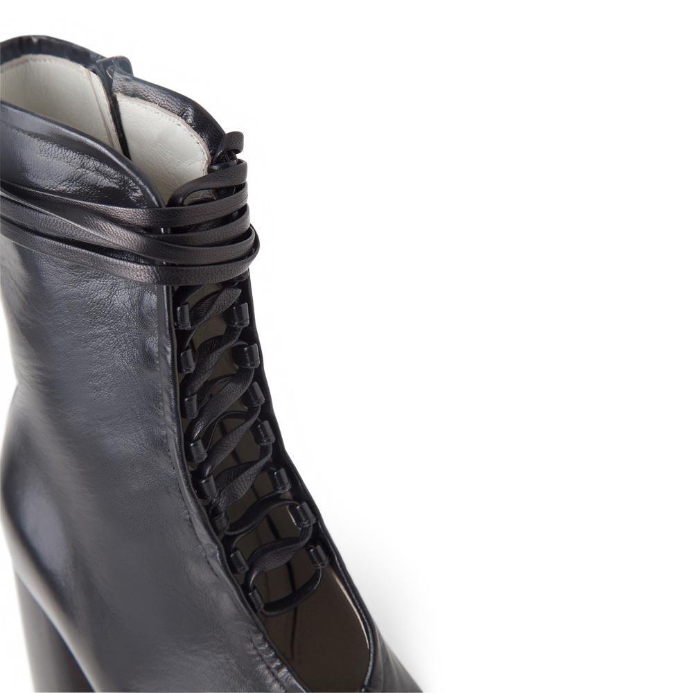 Daniella Shevel BellaDonna Black Leather Boot with Heel and Black Laces Aerial View