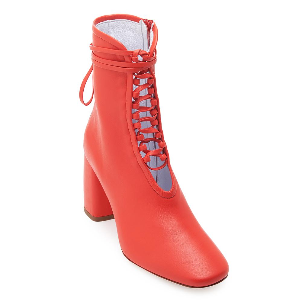 Daniella Shevel BellaDonna Red Leather Boot with Heel and Red Laces Front View