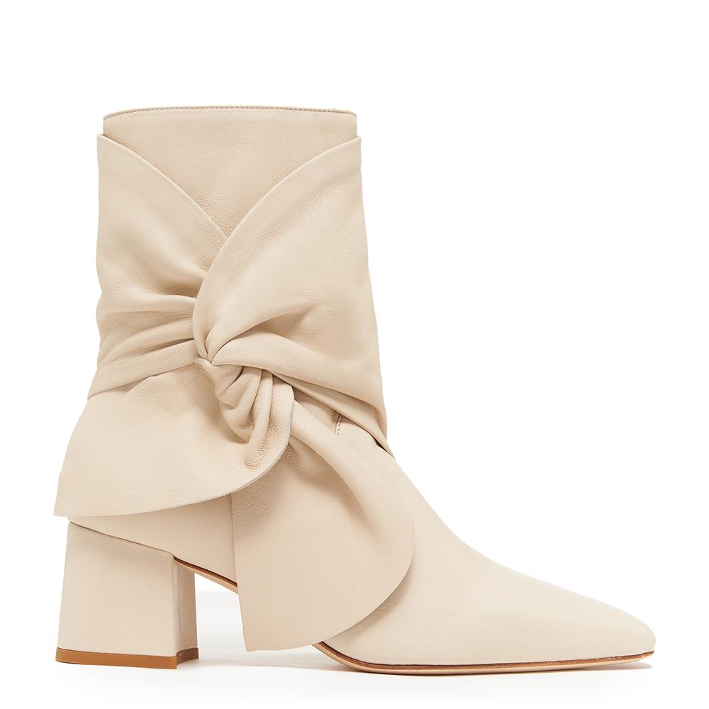 Daniella Shevel Bonnie Bow Tie Bootie Side View in Stone White Cream