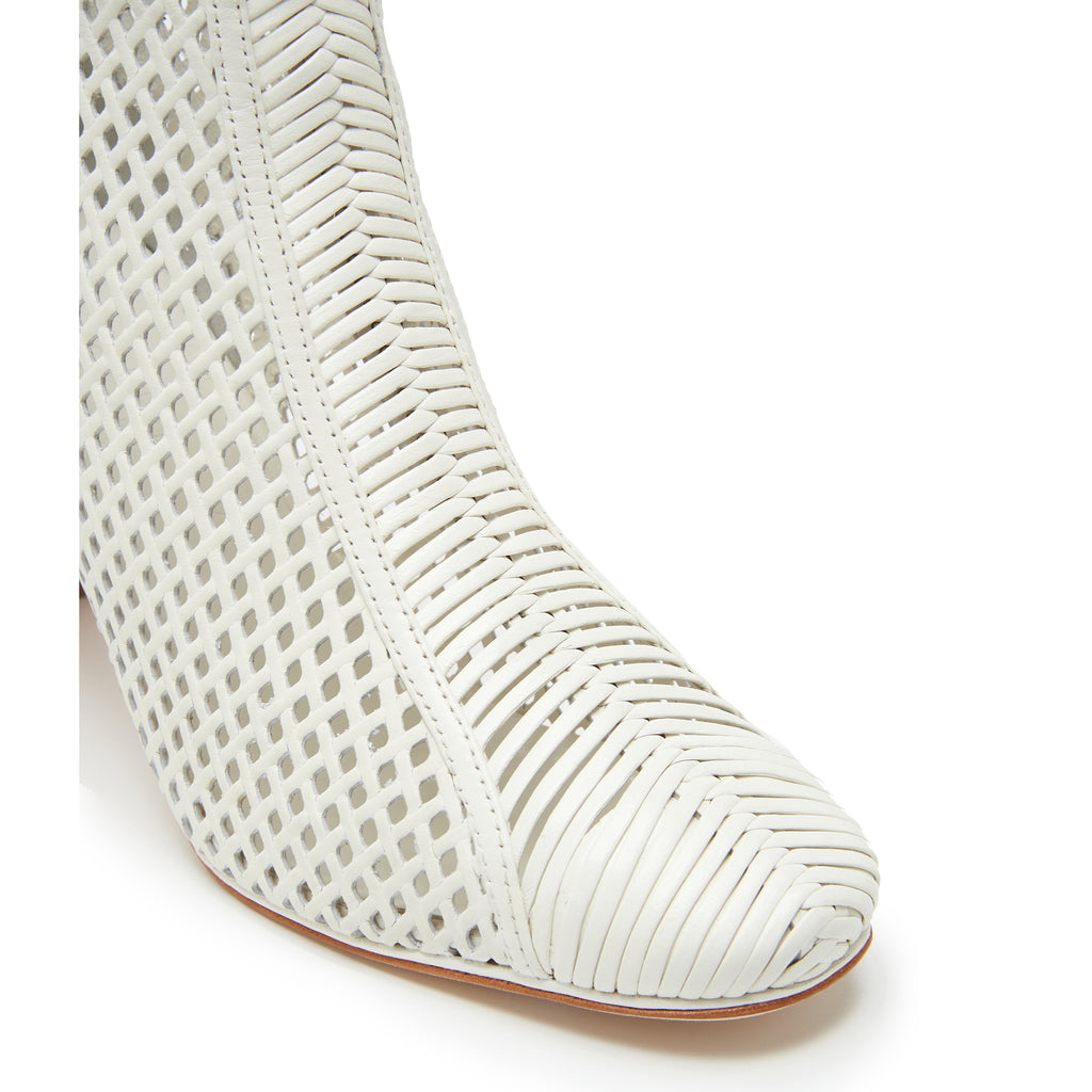 Daniella Shevel Isabella Laser Cut Leather and Hand Woven Interlacing Bootie handwoven detail View in wedding white