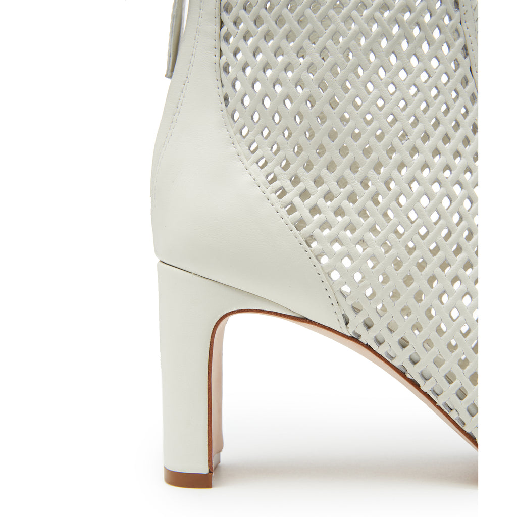 Daniella Shevel Isabella Laser Cut Leather and Hand Woven Interlacing Bootie short heel View in wedding white