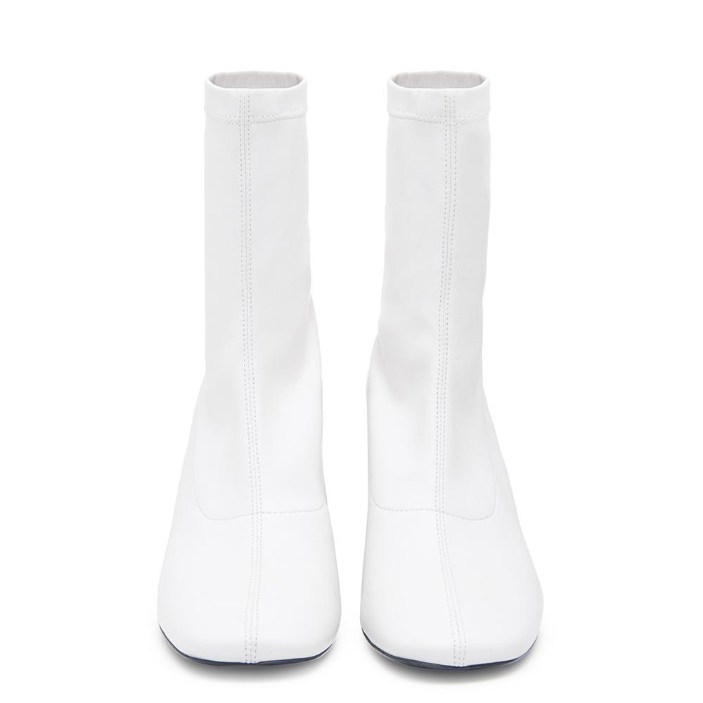 BellaMia Womens Nappa Stretch Leather White Boot with Block Heel Front View