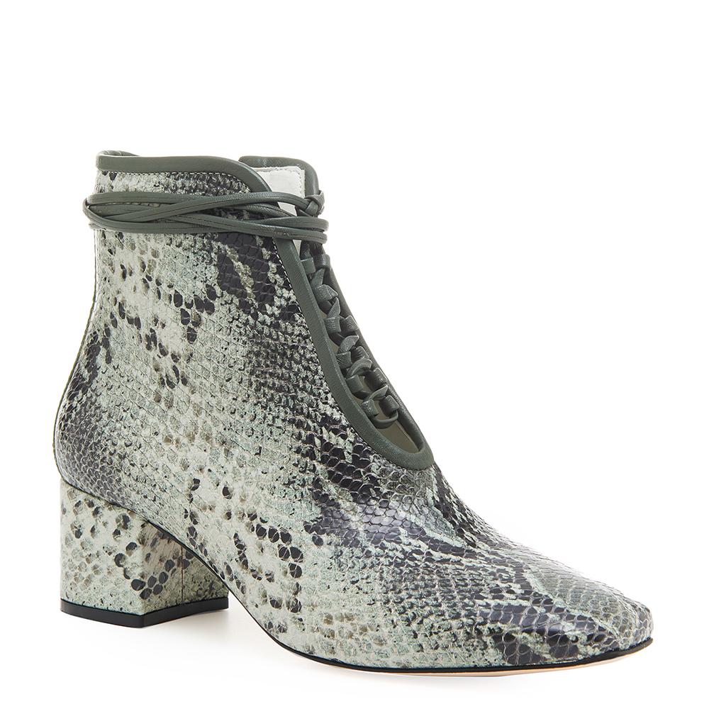 Cleo Forest Green Printed Snake Leather low Heel Boot with Lambskin ...