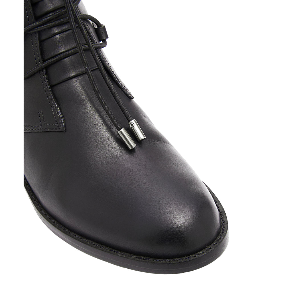 Daniella Shevel Moss Motorcycle Boot in Black with spacious toe in Almond toe shape With Chrome hardware