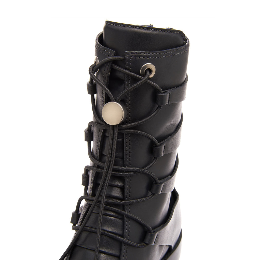 Daniella Shevel Moss Motorcycle Boot in Black Detail View With Chrome hardware