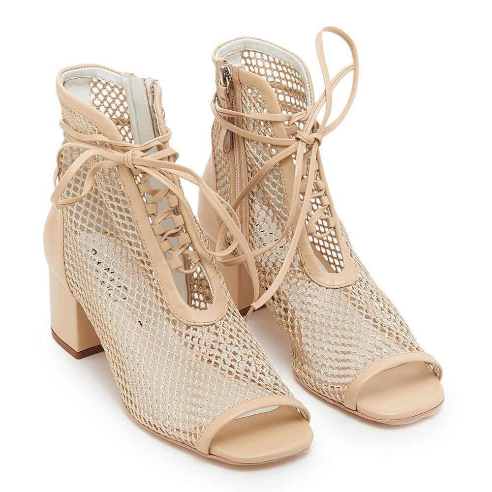 Daniella Shevel Nola Nude Mesh Low Heel Bootie Open Toe Top View